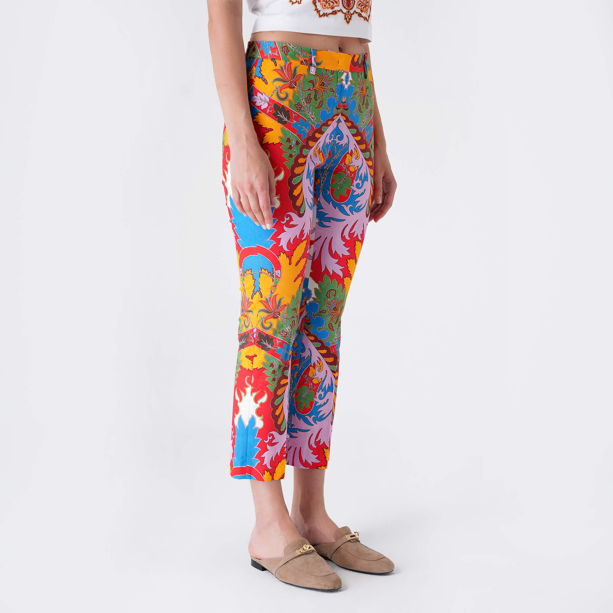 Etro - Multicolor Floral Print Cotton Flare Pants